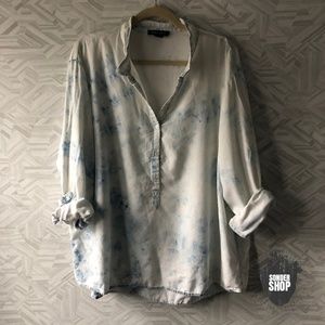 Bandolino Button Up Distressed Denim Top